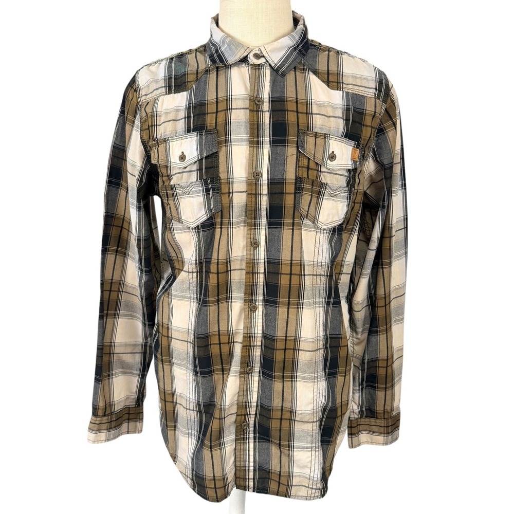 Jeans by Buffalo Plaid Flanne Button Up Shirt Utility Gray Black Western XL